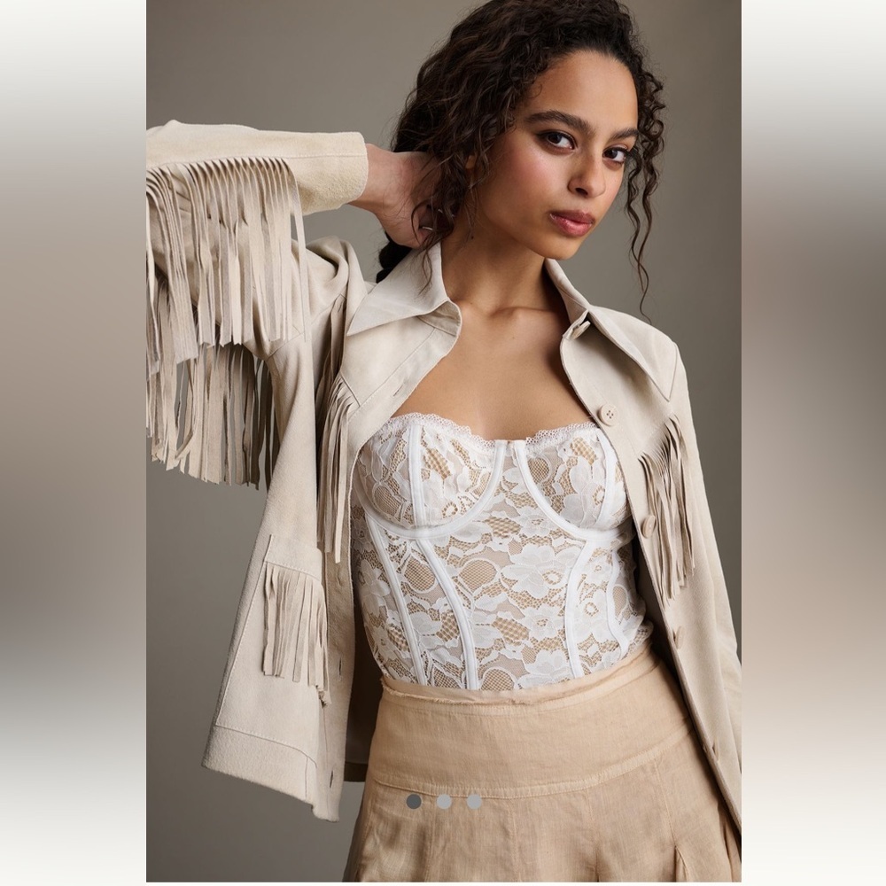 🐎 RARE 🐎 Suede Soia & Kyo Anthropologie NWT Giada Suede Fringe Jacket size S. - Picture 4 of 9